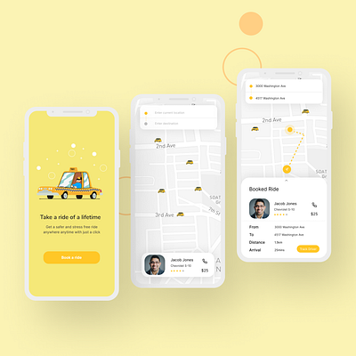 Booking app design concept app bolt booking graphic design mobile uber ui ux yellow cab