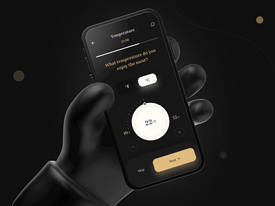 Temperature control app 3d adobe xd app app design application control dark mode design figma golden graphic design illustration inspiration logo mockup modern temperature ui ux web design