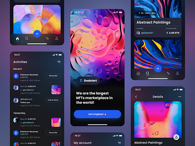 NFT App UI dark dark mode design dribbble ios mobile app nft ui uidesign