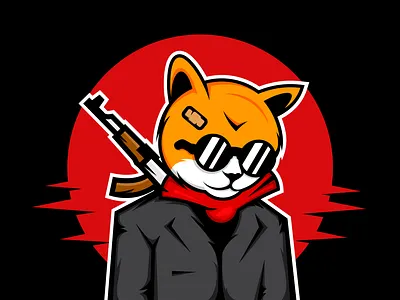 The SyndiCATe with Gun artwork branding cat design graphic design illustration mascot nft nft art sun syndicate vector