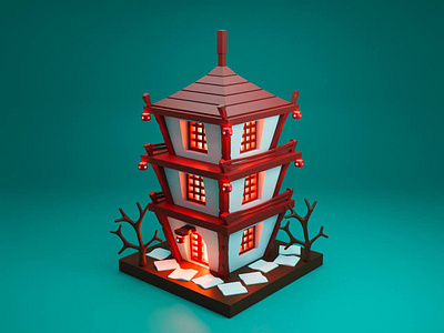 Night temple 3d art 3d illustration 3dart art blender illustration lantern mystery night temple