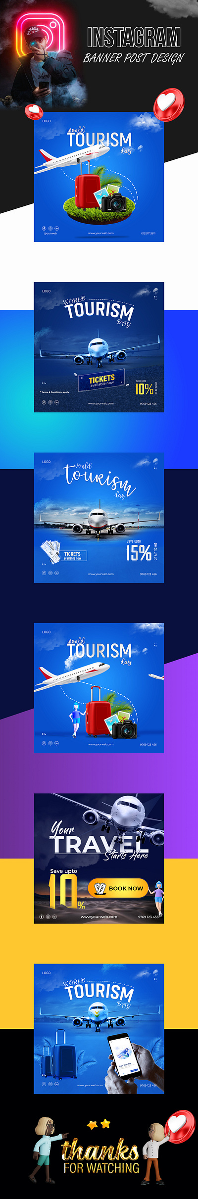 World Tourism Banner Post Design. banner branding design fb post graphic design illustration instagram post motion graphics square banner tour tourism vector world