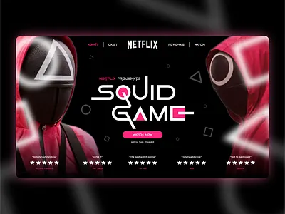 Squid Game landing page design fun game graphic illustration landing page logo netflix pink print shapes squid game ui ux vector web design website