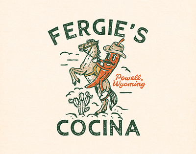 Fergie's Cocina badge badge design brand brand design branding cactus cowboy design graphic graphic design hand drawing illustration logo logo deveopment restaurant restaurant branding retro vintage vintage logo western