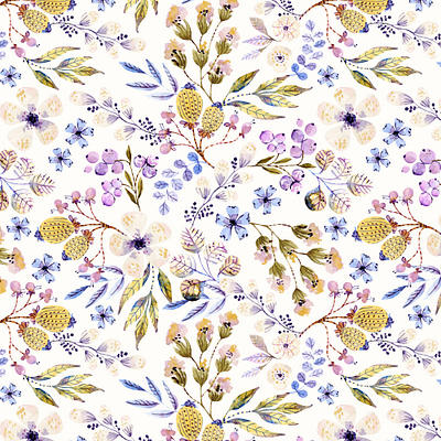 Watercolor floral pattern with blue accent design fabrics flowers seamless pattern watercolor