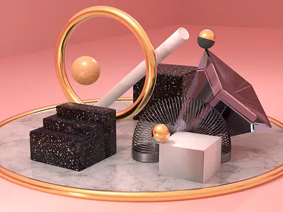 3D Still Life 3d 3d design colors composition designer gold golden illustration marble materials still life texture