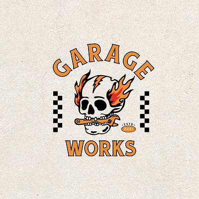 Garage Works branding design garage illustration illustrator logo motorcycle motorcycle design motorcycle logo shirtdesign typography vector