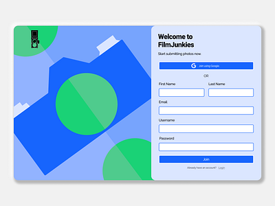 Film Junkies Sign Up design desktop onboarding photography signup ui ui design uidesign