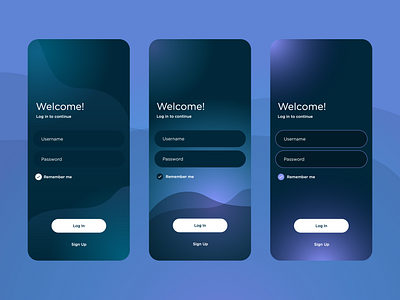 Log In App UI app design gradient log in log out login mobile ui navy purple remember me sign in sign up ui welcome