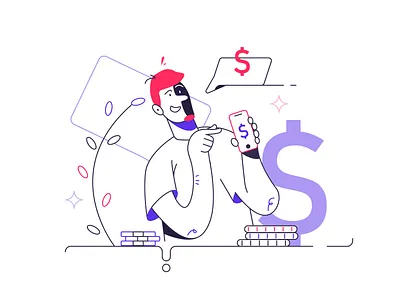 Money in the mobile phone app background branding business cartoon design flat icon illustration internet logo man person ui ux vector