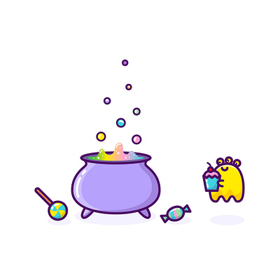Witch's Pot alien candy cartoon cartoon character cartoon illustration cute illustration cuteart halloween illustration kawaii art potion sweets treat witchs pot