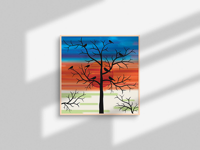 Evening scene | Tree & Birds brush art creative designers designs digital art digital paint freelancer graphic design graphics illustration illustrator merchandise painting photoshop professional t shirt design tshirts unique wall art wall decor