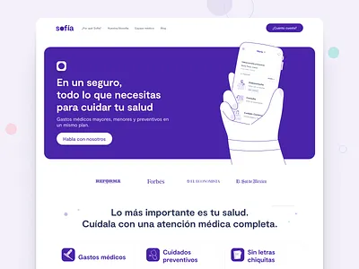 Sofia website 1 branding design insurance landing page product purple