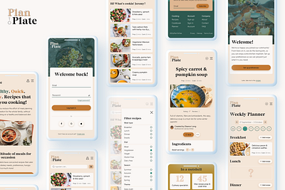 Responsive recipe web app | Mobile screens food meal planning meals mobile recipes responsive ui ui design ux ux design web app