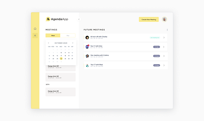 AgendaApp Main Screen agenda dashboard meetings minimal ui