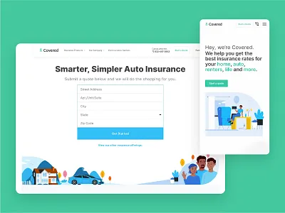 Covered Insurance Marketplace Website covered desktop graphic design hero insurance landing page mobile ui ux web design website illustrations