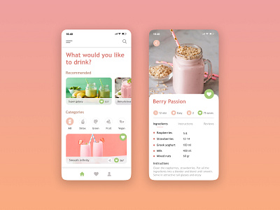 Smoothies app app design clean concept design interface mobile mobile app recipe smoothies ui ui design uidesign user interface ux web