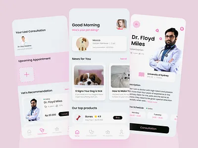 Pet Care App Design application apps consultation design design exploration doctor home homepage mobile design pet pet lovers ui vet vet profile veterinarian