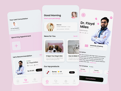 Pet Care App Design application apps consultation design design exploration doctor home homepage mobile design pet pet lovers ui vet vet profile veterinarian