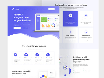 Quniex Saas Landing Page Design analytics app design landing page saas saas design ui ux design web app web application web design website design