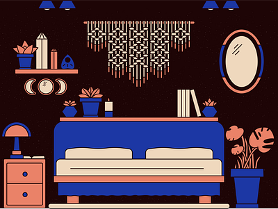 Cottagecore Cozy bedroom candle cottage cottage core cottagecore cozy crystals design home illustration illustrator lamp macrame mirror planters plants shelf side table vector witchy