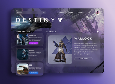 Gaming Dashboard | Destiny 2 app design designer destiny destiny2 game design gamer gaming dashboard graphic design pc product design ps4 ps5 purple ui xbox