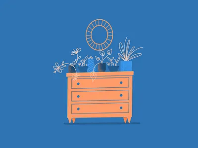 Cozy Dresser blue color colour contrast cozy design grain illustration interior design leaf lines living living space love plants orange pencil plants procreate shading texture