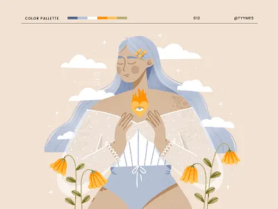 Your inner fire 2d beautiful challenge character character design clouds design digital dtiys fire flat flowers girl illustration minimal people plant procreate selflove texture