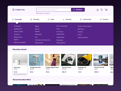 Craig's List redesign auction branding craigslist design flat graphic design interface list logo minimal mobile purple redesign shop ui ui design uidesign ux web website