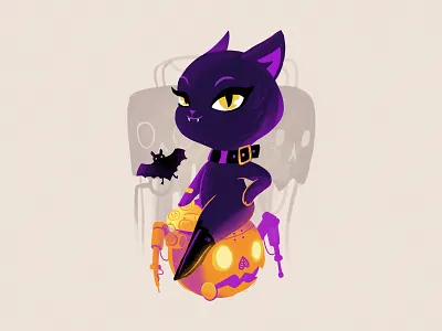 Halloween lady bat cat character cute design halloween illustration lady mascot pumpkin steampunk