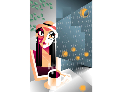 Rainy Day Cafe abstract cafe caricature coffee contemporary design editorial illustration illustrator logo vector woman