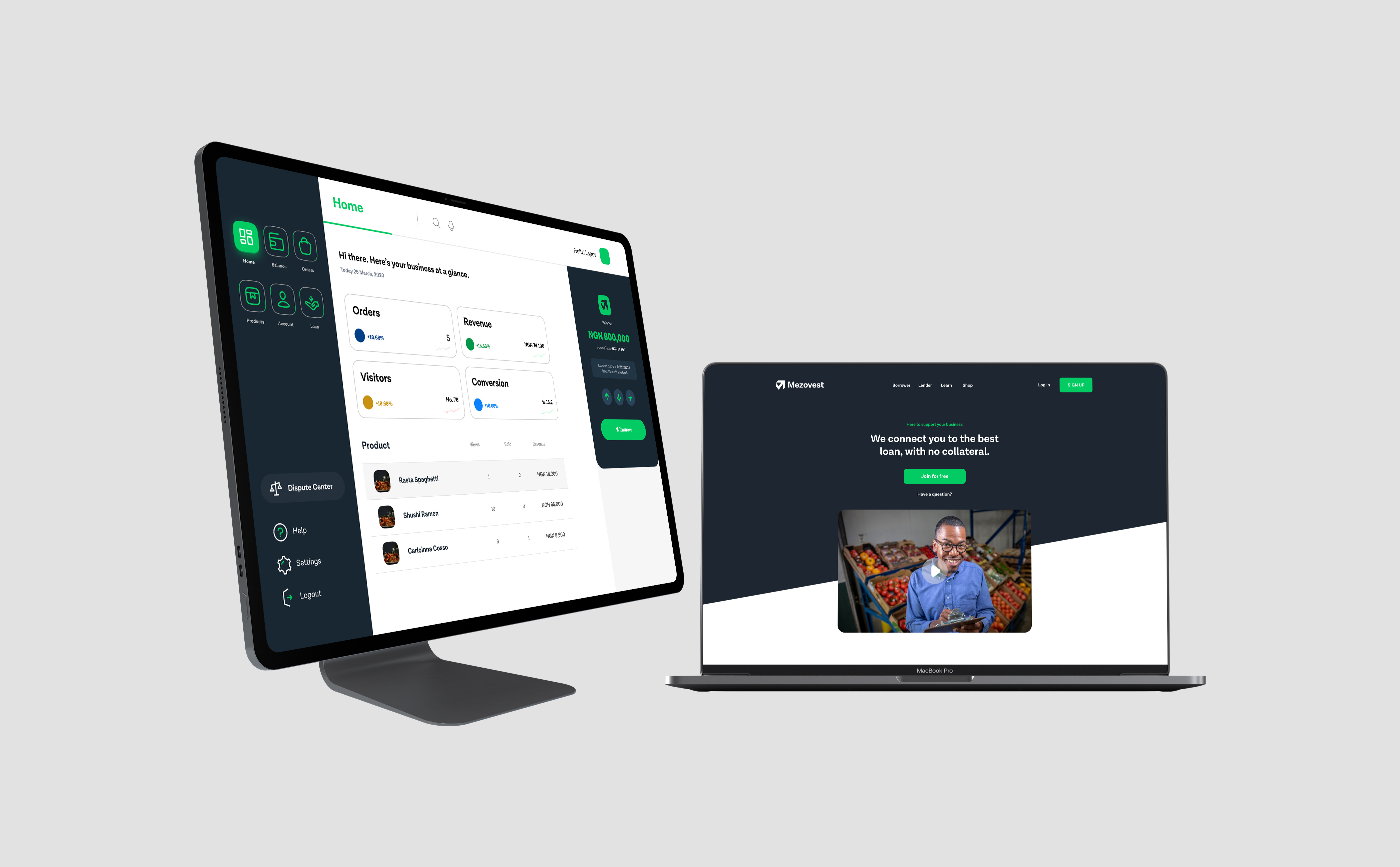 Website and dashboard for mezovest