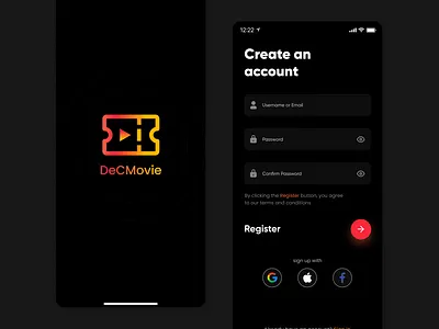 DeCMovie app design minimal ui ux