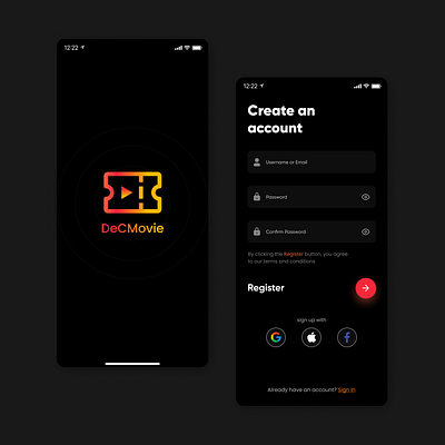 DeCMovie app design minimal ui ux
