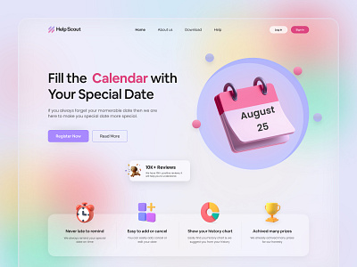 Reminder Landing Page 3d 3d design colorful creative design figma graphic design header homepage landing page mockup design popular reminder top2021 trending design ui ux web design website