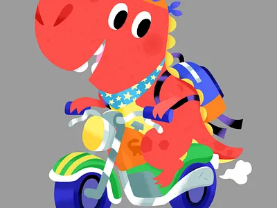 Cruising into the weekend 🏍️💨✨ animal cute dino dinosaur illustration motor tgif toddler tyrannosaurus vibrant weekend