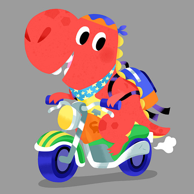 Cruising into the weekend 🏍️💨✨ animal cute dino dinosaur illustration motor tgif toddler tyrannosaurus vibrant weekend