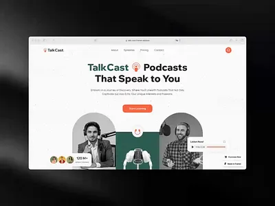 TalkCast – Podcast Website Framer audio content creator support dragand drop episode catalog framer no code podcast branding podcast growth podcast hosting podcast website responsive web talkcast ui inspiration ui showcase ui trends uxui web design website template