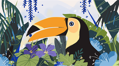 Toucan advertising animal animation bird eye handdrawn illustration leaves nature toucan