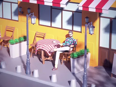 Reading in Cafe 3d aftereffects animation book c4d cafe cartoon clean design illustration light minimalistic morning motion graphics newspaper reading simple simplicity street ui