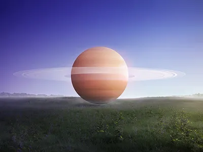 Saturn morning 3d abstract art composition concept creative design field illustration imagination landscape nature planet realistic render saturn science solar space surreal