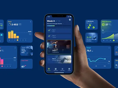 Fitify Preview app brand calories dark mode data exercise fitness gym health plan redesign refresh statistics steps ui workout