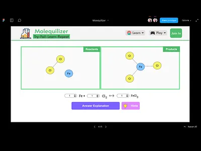 Molequilizer - Chemical Playground 2d chemical molecules reactions ui
