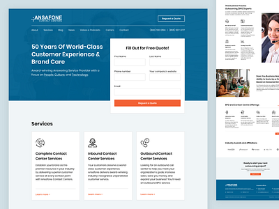 Ansafone - Call Center and BPO Services bpo callcenter clean contact form header homepage icons landingpage outsourcing quote services ui ux webdesign website