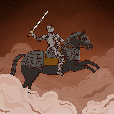 Knight digital drawing horse illustration knight smoke sword