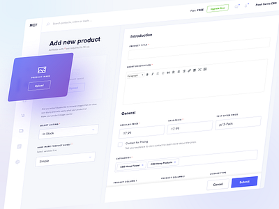 Add New Product - CBD Web App add new product cbd clean dashboard dashboard ui ecommerce editor layout list item minimal minimalism minimalist product page product ui purple ui design upload violet webapp white