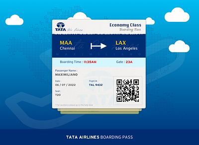 Tata Airlines Boarding Pass Redesign air india airlines blue boarding pass branding design mockup design tata tata airlines boarding pass tcs
