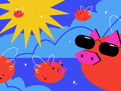 flying pigs art character character design digital digital art digital character digital illustration illustration vector vector art vector character vector illustration