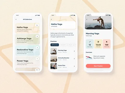 Yoga & Meditation App airbnb app ashtanga cereal exercise font hatha meditation minutes mobile pastel practice session ui workout yoga