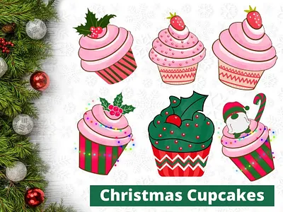 Watercolor Christmas Cupcakes Clipart christmas design illustration llustration vector pumpkin illustration vector